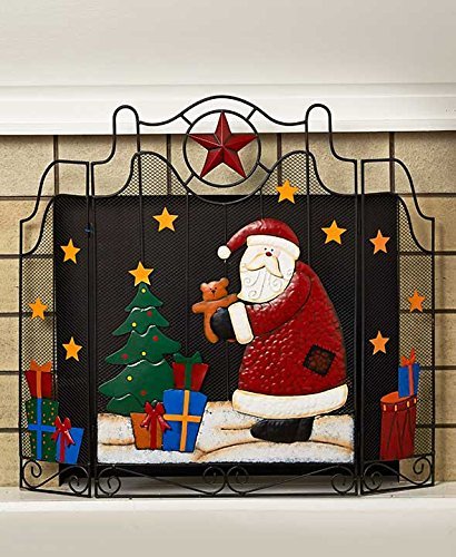 Santa Freestanding Texas Star Holiday Metal Fireplace Screen