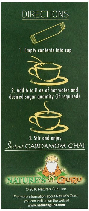 Nature's Guru Instant Unsweetened Chai, Cardamom, 10-Count N2