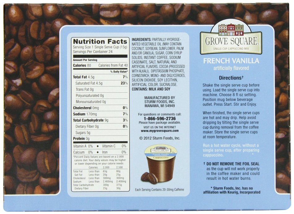 Grove Square Cappuccino, French Vanilla, 24 Count Single Serve Cups N45