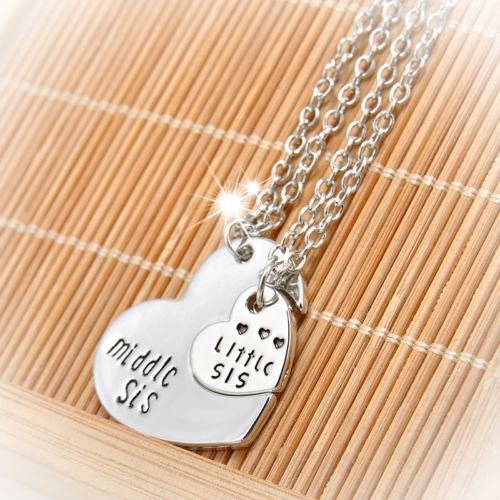Hot Family Gift Big Middle Little Sister Heart Pendant Silver Plated Necklace N2