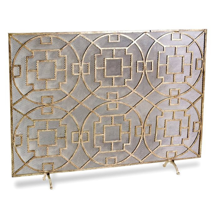 Pyra Modern Transitional Gold Leaf Medallion Fireplace Screen