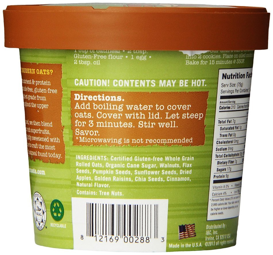 Modern Oats Apple Walnut Oatmeal, 2.6 Ounce (Pack of 12) N7