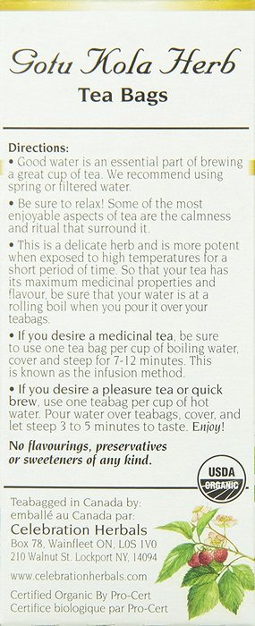 Teabags Herbal Tea Gotu Kola Tea Organic 24 BAG