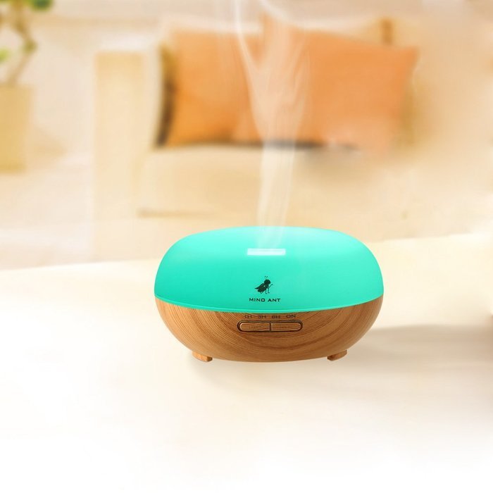 Ultrasonic Aroma Humidifier,MINO ANT 200ml Wood Grain Cool Mist Essential Oil Diffuser with 4 Timer Seting, Multi-Color... N5