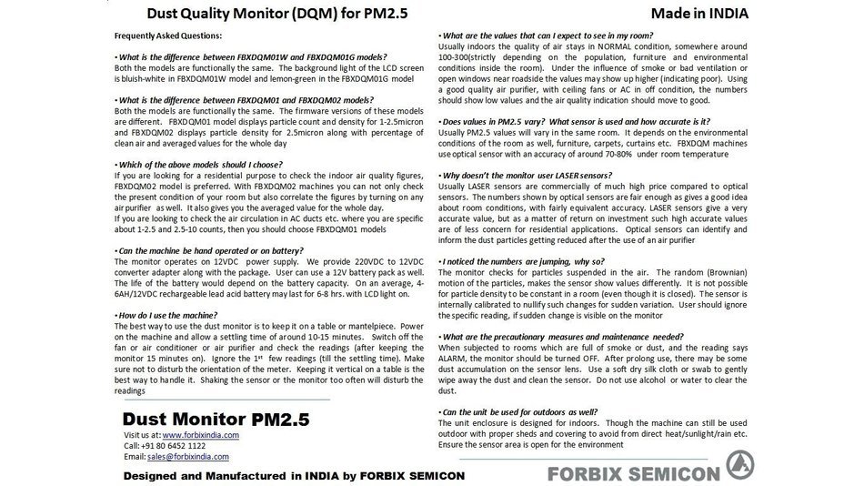 FORBIX SEMICON Pm 2.5 Air Quality Dust And Pollution Monitor For Homes White N5