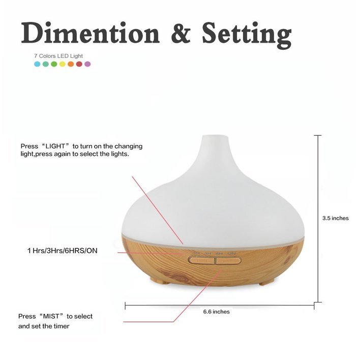 300ML Ultrasonic Aromatherapy Humidifier, YouVogue Wood Grain Aromatherapy Essential Oil Diffuser, With 7 Changing... N7