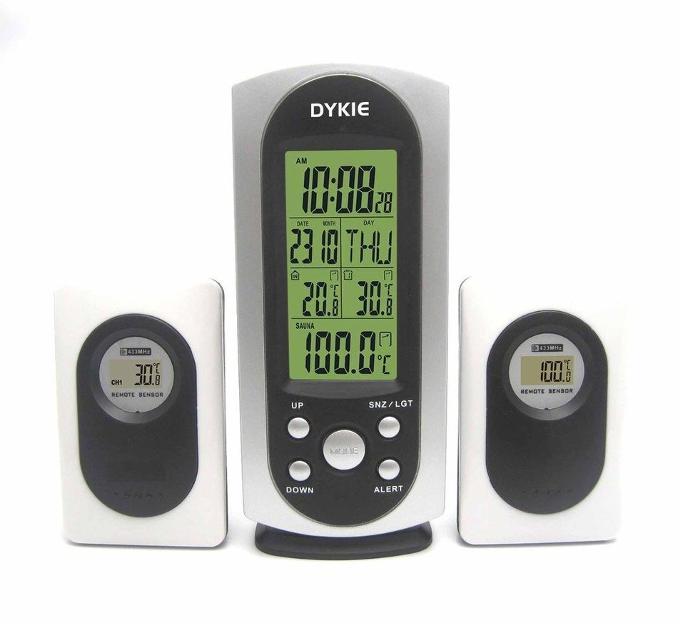 DYKIE RF Wireless LCD Weather Station with Green Backlight Indoor Outdoor Sauna thermometer and Temperature Alert... N4