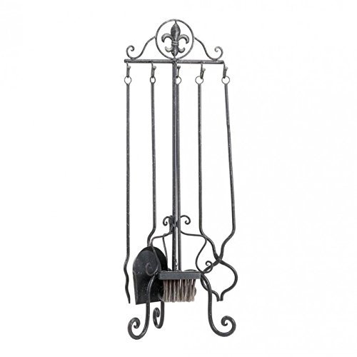 Black Iron Speckled Louisiana Fleur-de-lis Fireplace Tool Set Home D&eacute;cor N2