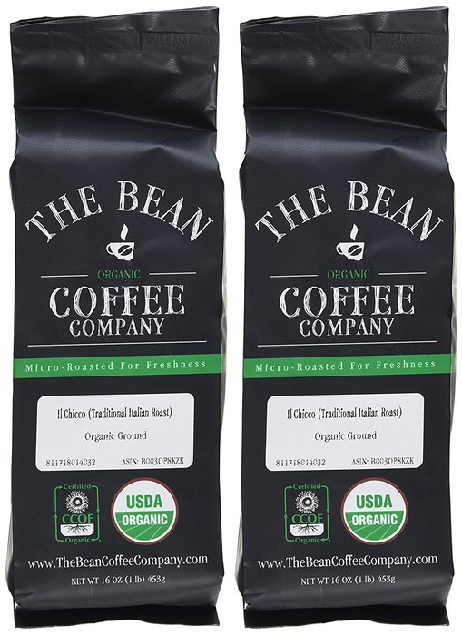 The Bean Coffee Company Il Chicco (Traditional Italian Roast), Organic Ground, 16-Ounce Bags (Pack of 2)