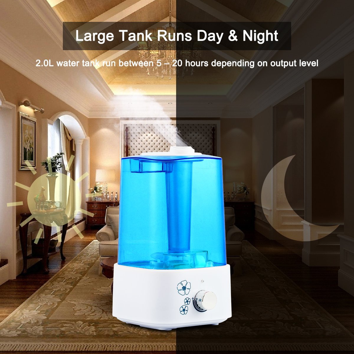 2.0L Ultrasonic Cool Mist Humidifier (20 Hours Continuous Capacity