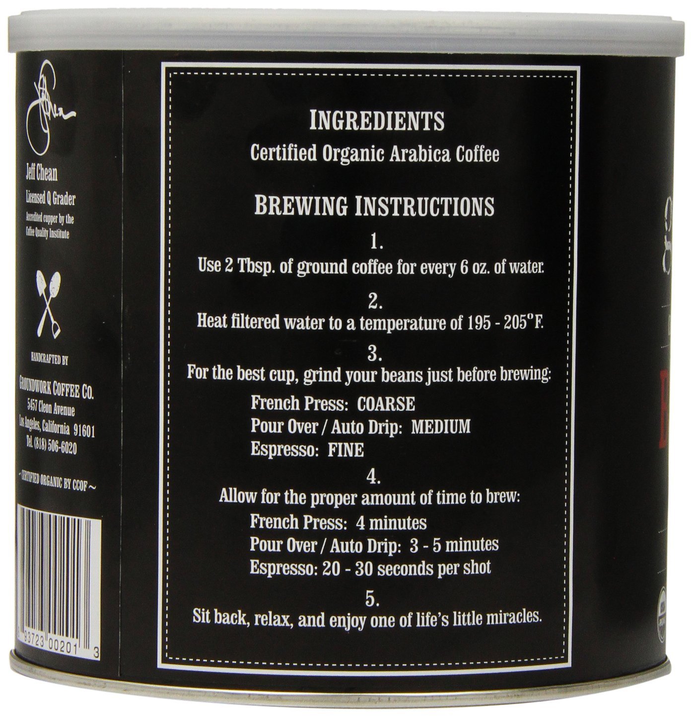 Groundwork Coffee, Organic Black Magic Espresso, Whole Bean, 16Ounce