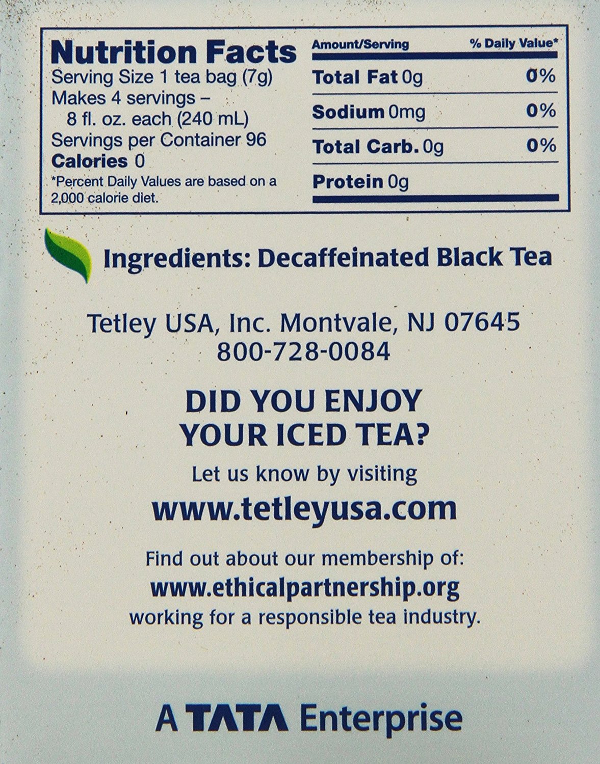 Tetley Naturally Decaffeinated Iced Tea Blend, Family Size, 24Count