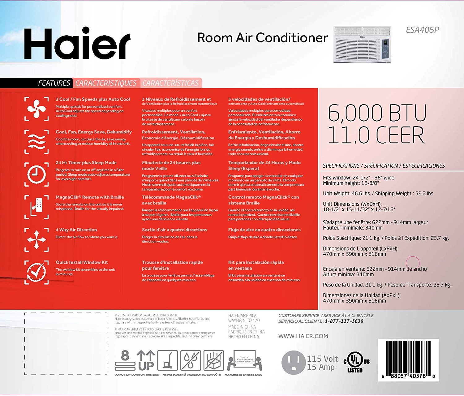 Haier ESA406P Energy Star Window Air Conditioner, 6000 BTU N2 free