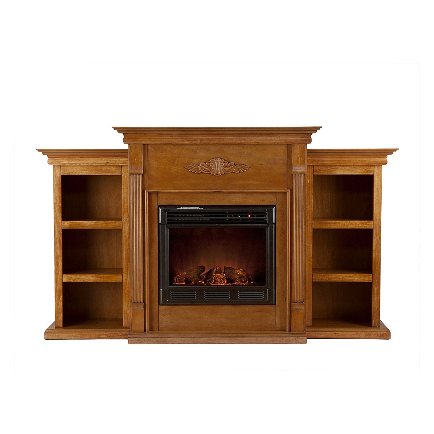 Tennyson Glazed Pine Electric Fireplace with Bookcases N3 free image ...