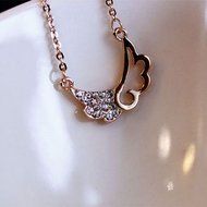 Women Fashion Cute Gold Angel Wing Pendant Necklace Crystal Chain Statement
