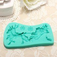 3D Christmas Santa Claus Sleigh Deer Cake Mold Silicone N8