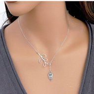 Women 925 Silver Owl Necklace Plated Carved Fashion Jewelry pendant accessories