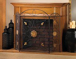 Fireplace Screens Rustic Bronze Iron Metal Spark Guard Three Panel Mesh Decorative Antique Modern Mesh Screen
