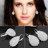 Hot Fashion Silver Women Crystal Rhinestone Dangle Hoop Earrings Wedding Jewelry