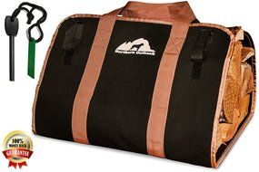 Northern Outback Firewood Log Carrier Canvas Wood Tote with FREE BONUS 8mm Magnesium Fire Starter! - Best for...