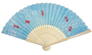 Folding Fan (21cm) Running water Goldfish Pattern, Light Blue