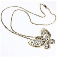 Women Fashion Retro Carved Butterfly Pendant Long Chain Sweater Necklace Hot