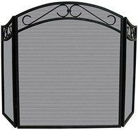 Scroll Tri fold Fireplace Screen, 31"Hx51.5"W, BLACK