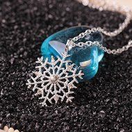 New Fashion Silver Frozen Snowflake Crystal Necklace Pendant Chain Xmas Gift