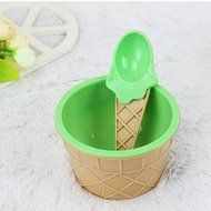 Teanfa Plastic Children Ice Cream Waffle Cone Bowls Spoons Cups Set N3