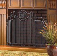 Fireplace Screens Black Rustic Cast Iron Decorative Spark Guard Three Panel Antique Modern Mesh Screen
