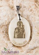 Holy Mary &amp; Baby Jesus Mother of Pearl Pendant Madonna Medal Handmade Nazareth