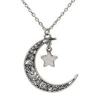 Charm Silver Plated Necklace Crescent Chain Star Choker Jewelry Moon Pendant