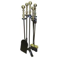 Antique Handle Fireplace Tool Set w/ Poker Brush Tongs Shovel From Boone Hearth (Brass Handle) N8