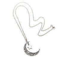 Charm Silver Plated Necklace Crescent Chain Star Choker Jewelry Moon Pendant N2