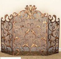 MutterMui Vintage French Tuscan Ornate Acanthus Leaf Old World Antique Gold Iron Fireplace Screen