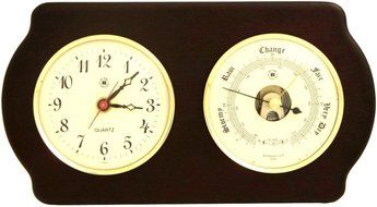 Bey Berk WS412 Brass Quartz Clock &amp; Precision Barometer on Ash