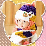 Baby Toddler Winter Beanie Warm Hat Hooded Scarf Earflap Knitted Cap Girls Boys N2