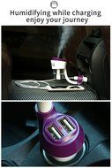 Car Air Humidifier and Aromatherapy Essential Oil Diffuser with Dual USB Purple N6