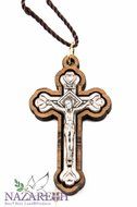 Genuine Olive Wood Cross Silver Plated Crucifix on Thread Handmade Holy Land