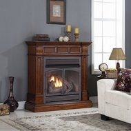 Duluth Forge Dual Fuel Vent Free Gas Fireplace - 32,000 BTU, Remote Control, Auburn Cherry Finish N3