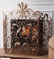 MutterMui Vintage French Tuscan Ornate Acanthus Leaf Old World Antique Gold Iron Fireplace Screen N2
