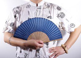 Salutto Hand Fan with Beautiful Fabric Printed (Grey Totem) N2