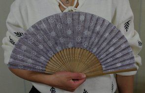 Salutto Hand Fan with Beautiful Fabric Printed (Grey Totem) N3