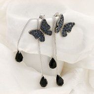 1Pair Women Rhinestone Butterfly Drop Long Tassel Ear Stud Earrings Jewelry Hot N3