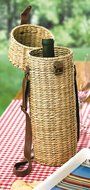 Grasslands Road Coastal Life Seagrass Basket Woven Wine Caddy with Shoulder Strap N2