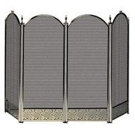 UniFlame 4-Fold Antique Brass Screen with Decorative Filigree