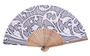 Salutto Hand Fan with Beautiful Fabric Printed (Grey Totem) N4