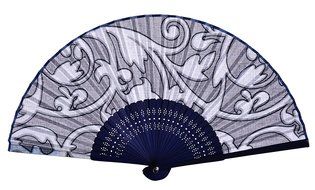 Salutto Hand Fan with Beautiful Fabric Printed (Grey Totem) N6