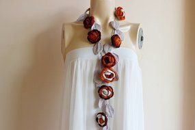 Rose Scarf- Pastel Crochet Scarf-Rose Scarf-Necklace Lariat Scarf- Cinnamon,Burnt Orange,Taupe, Brown Scarf- Christmas...