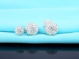 Fashion Womens 925 sterling Silver Double Crystal Ball Ear Stud Earrings Jewelry